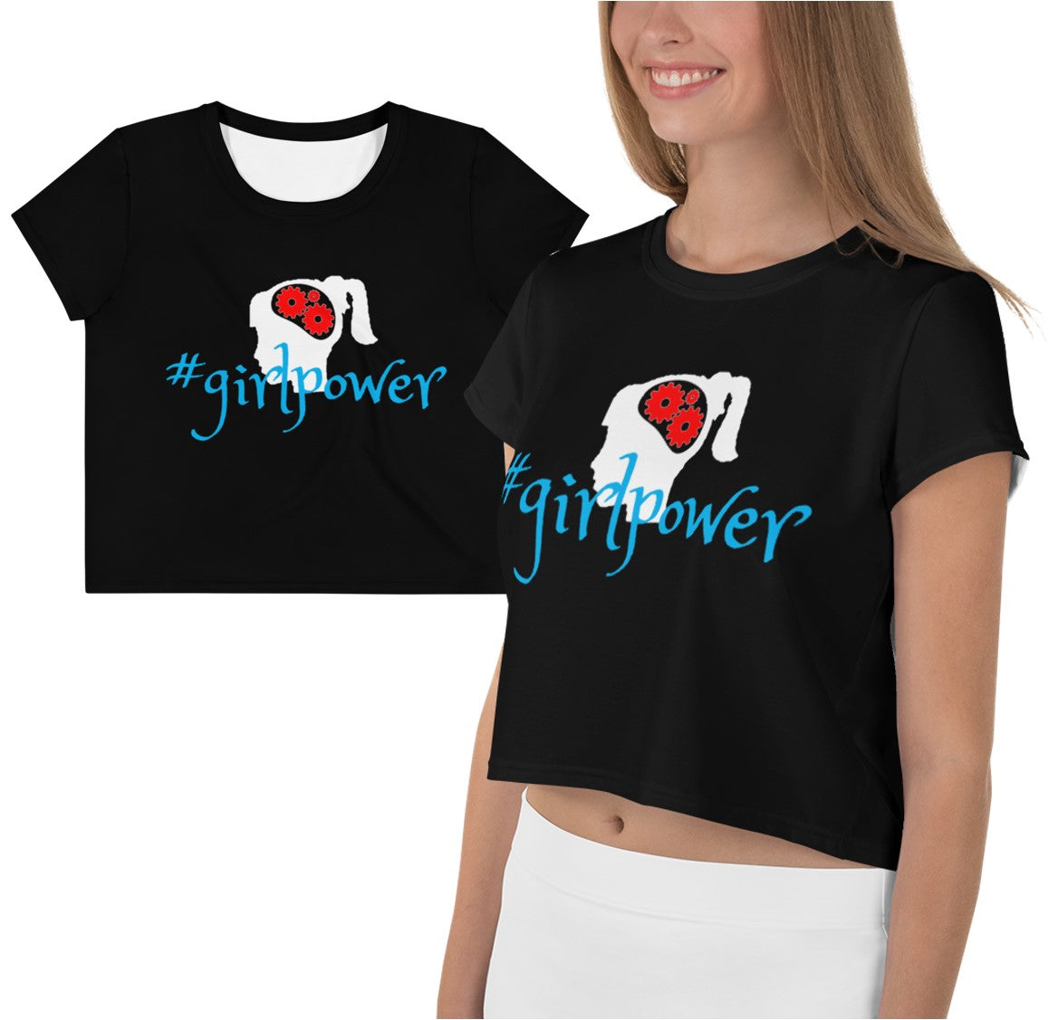Army Green #girlpower Cropped Tees. Girls' Hashtag Art Crop Top. WickedYo.